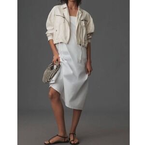 Anthropologie Pilcro Tidal Moto Utility Jacket Top Cropped Zip Up- White- Small